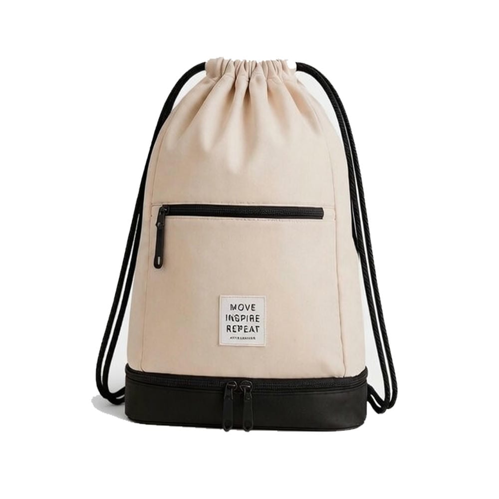 YT-06005 Canvas & PU Leather Drawstring Backpack with shoe compartment